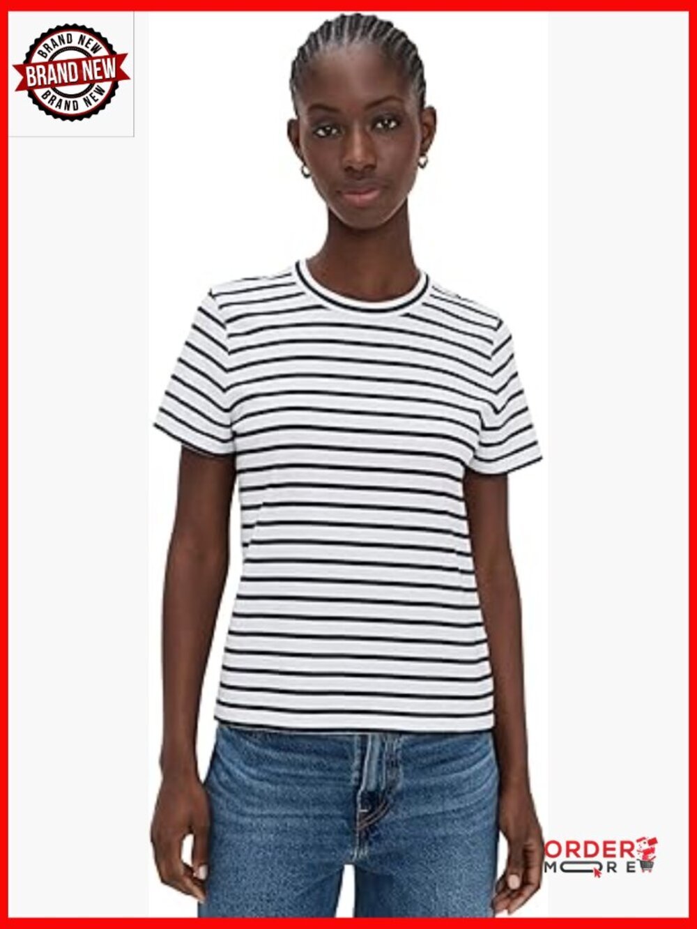 Striped Cotton Crewneck Tee - Regular Fit, Short Sleeve